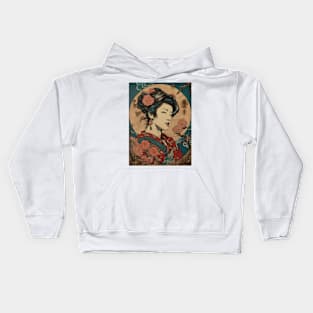 Vintage Rose Blossoms Japanese Woodblock Maple Streetwear Hipster Asian Inspired Retro Manga Samurai Alyssum Kids Hoodie